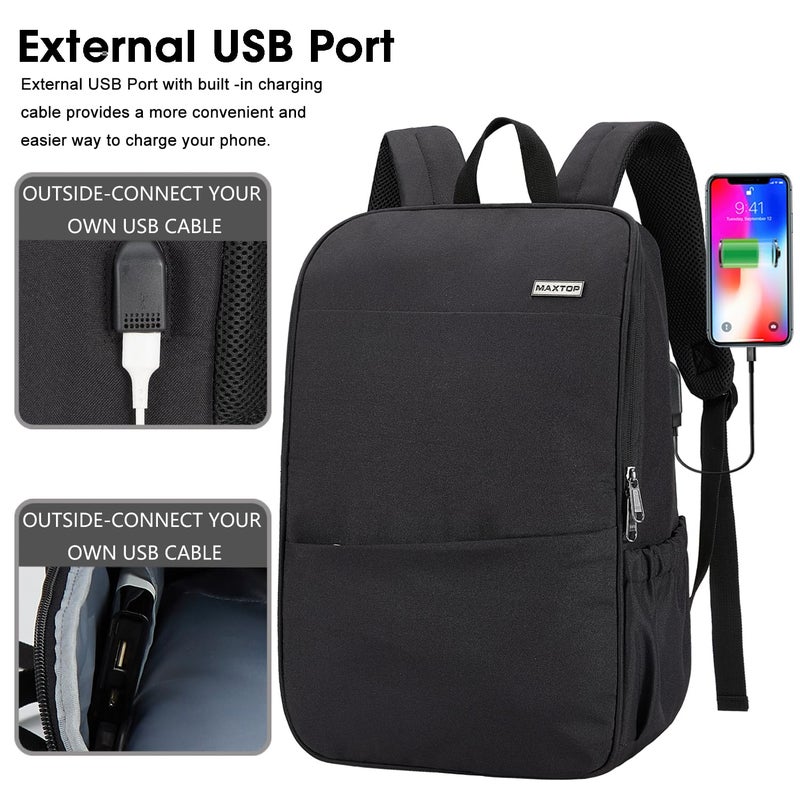 MAXTOP Deep Storage Laptop Backpack with USB Charging Port[Water Resistant] College Computer Bookbag Fits 15 Inch Laptop Black - Image 3
